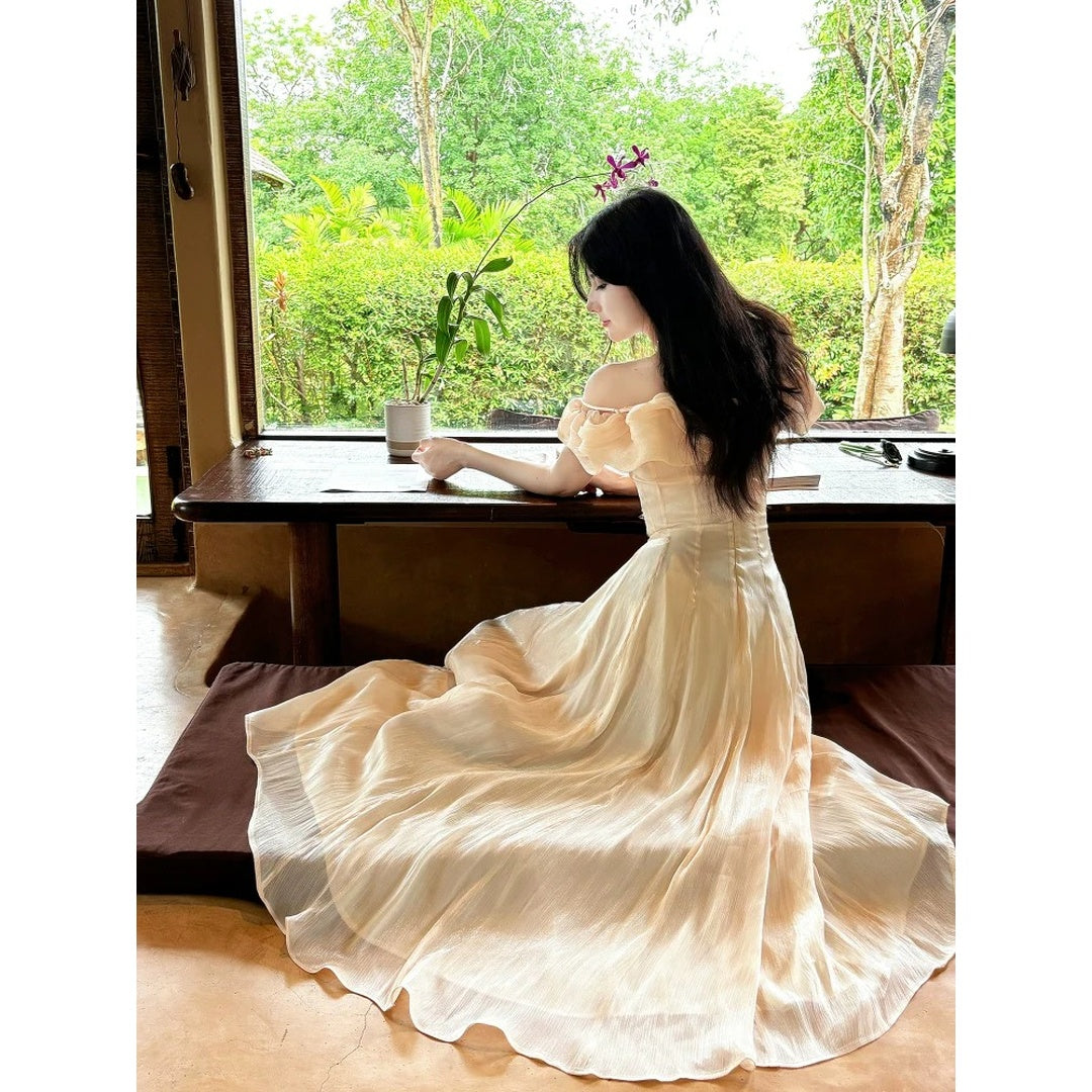 French Ruffle One Shoulder Gown Dress