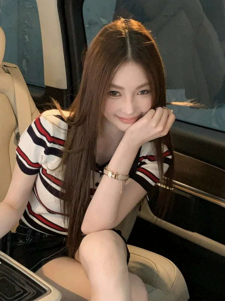 Striped Polo Crop Top