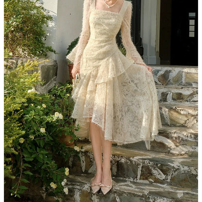 Embroidered Velvet Long Sleeve Gown Prom Dress