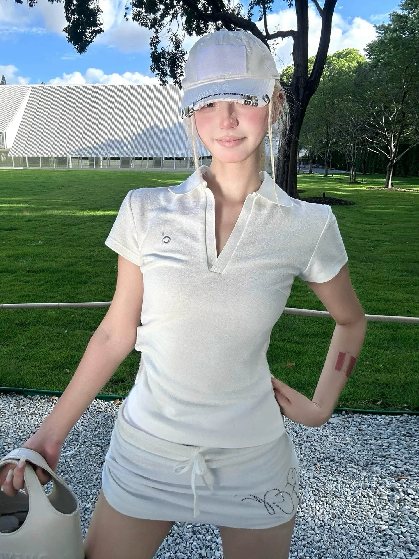 American White Polo Tee V-Neck Slim Fit Sports Top