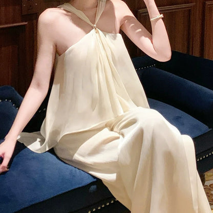 Old Money Shimmer Asymmetrical Spaghetti Strap Pants Set