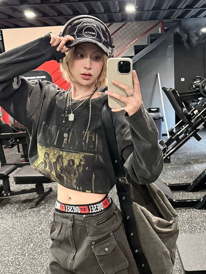 American Vintage Waffle Long Sleeve Tee Heavy Washed Retro Top