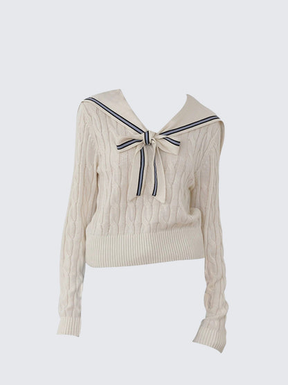 Sailor Collar Stripe Cable Knit Sweater Women