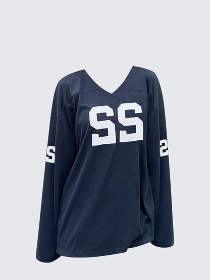 Retro Letter V-Neck Long Sleeve Top