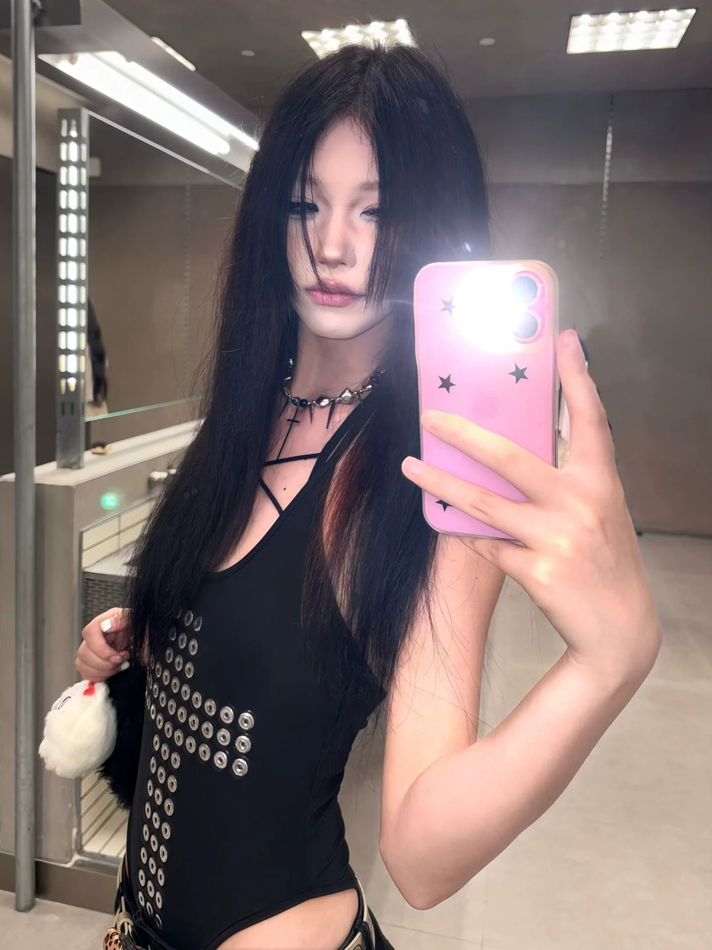 American Hot-Girl Black Halter Tank Metal Studded Punk Visual Kei Top