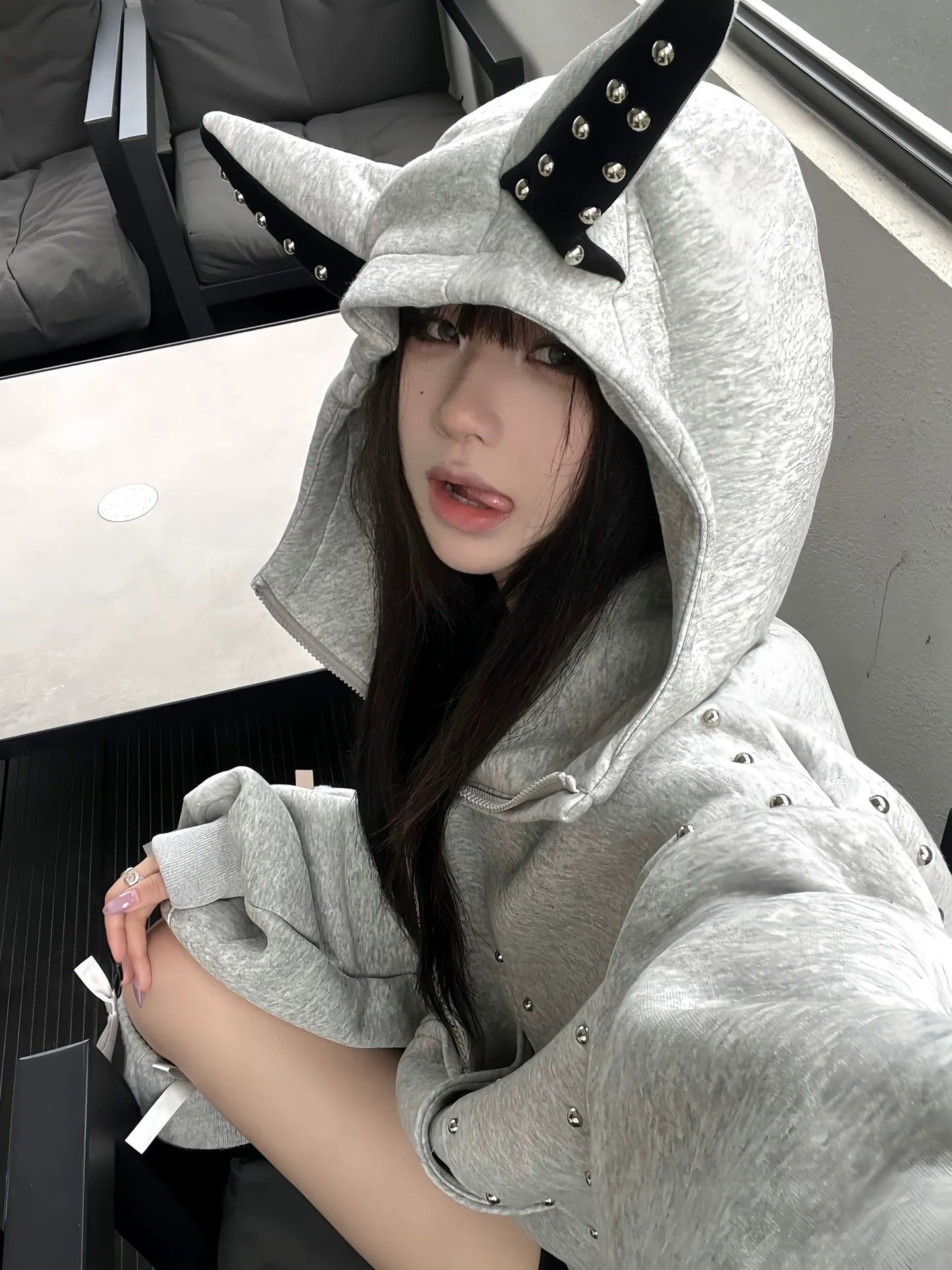 American Doberman Zip-Up Hoodie Studded Heavyweight Sweatshirt