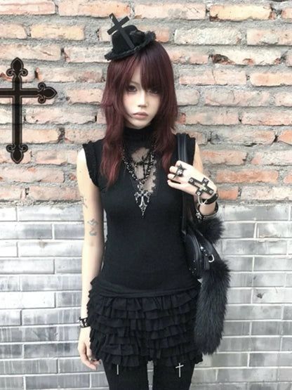 Y2K Cross Cutout Sleeveless Top