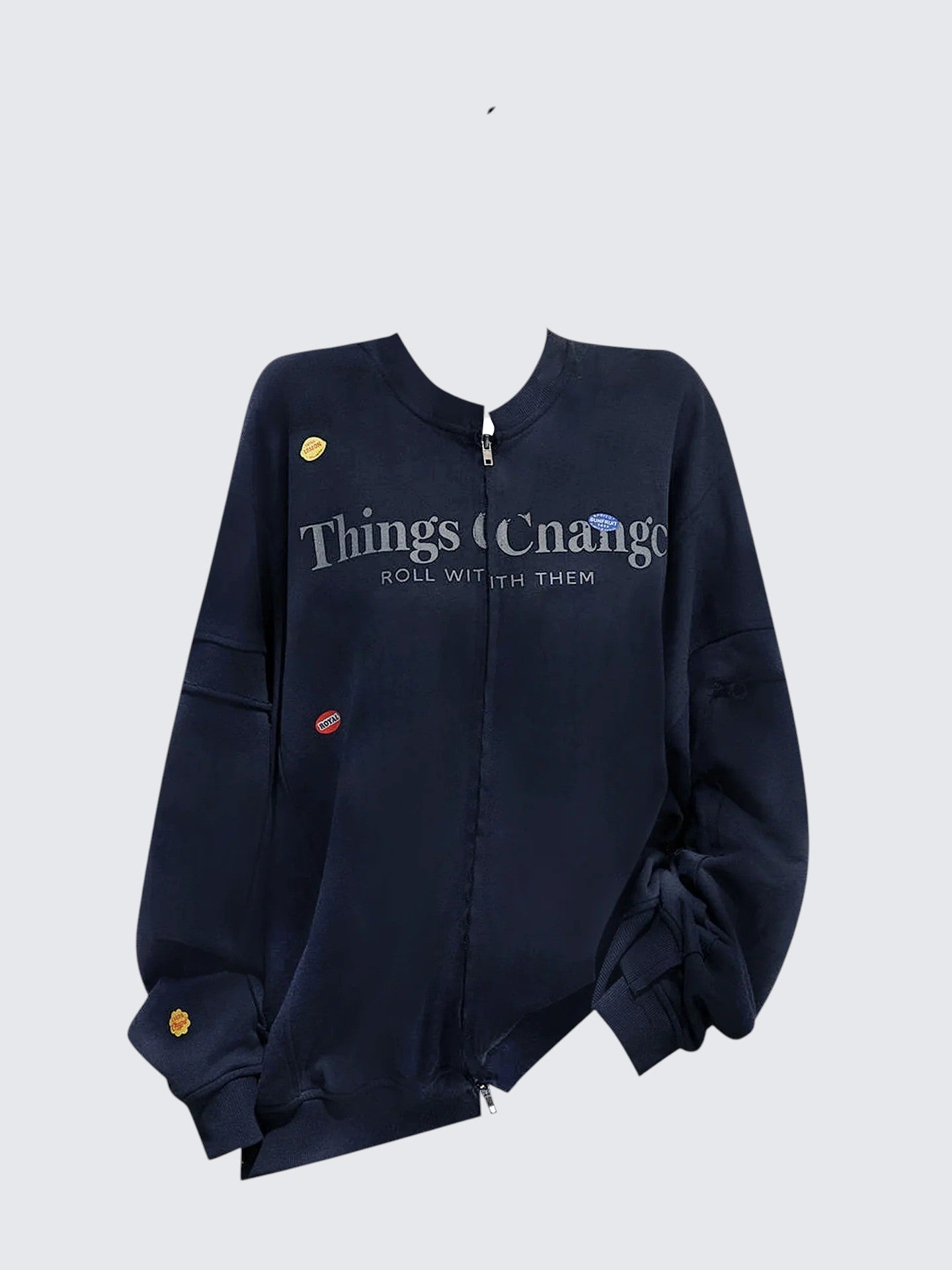 Vintage Navy Letter Zip Hoodie