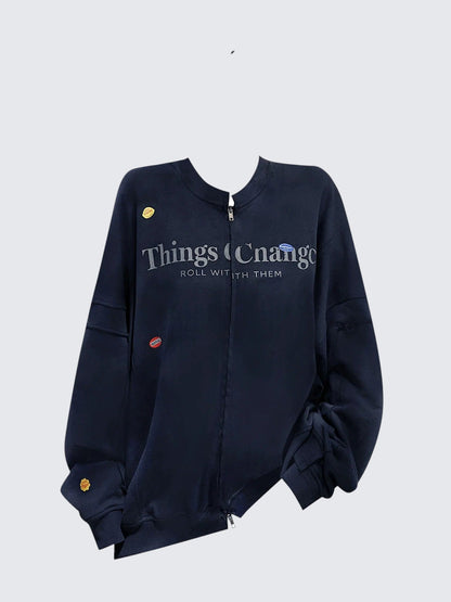 Vintage Navy Letter Zip Hoodie