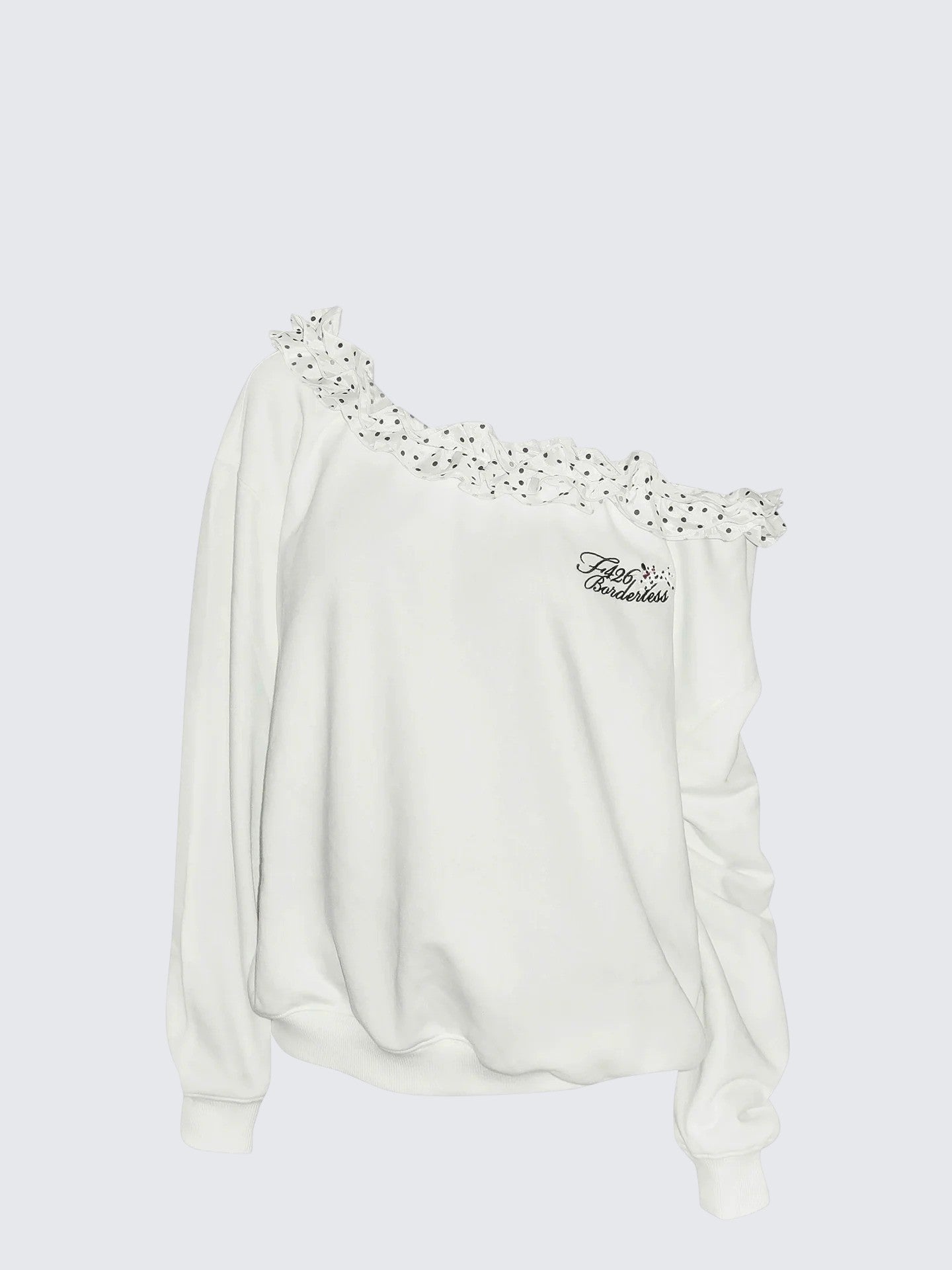 Polka Dot Lace One-Shoulder Hoodie