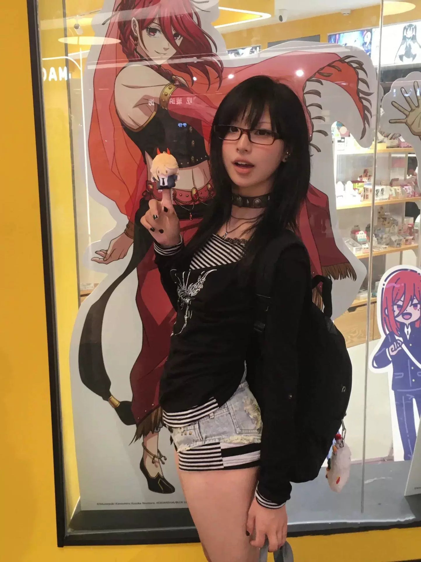 Black Punk Y2K E-girl Draped Neck Fake Two-Piece Print Unique Design Long Sleeve Top