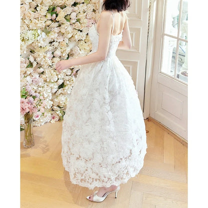 French Rose Lace Embroidered Spaghetti Strap Mermaid Gown Dress