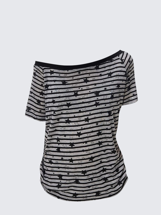Star Striped One Shoulder Tee