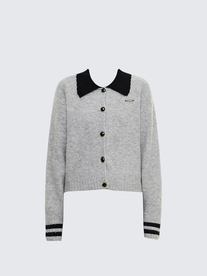 Old Money Grey Polo Knit Top Women