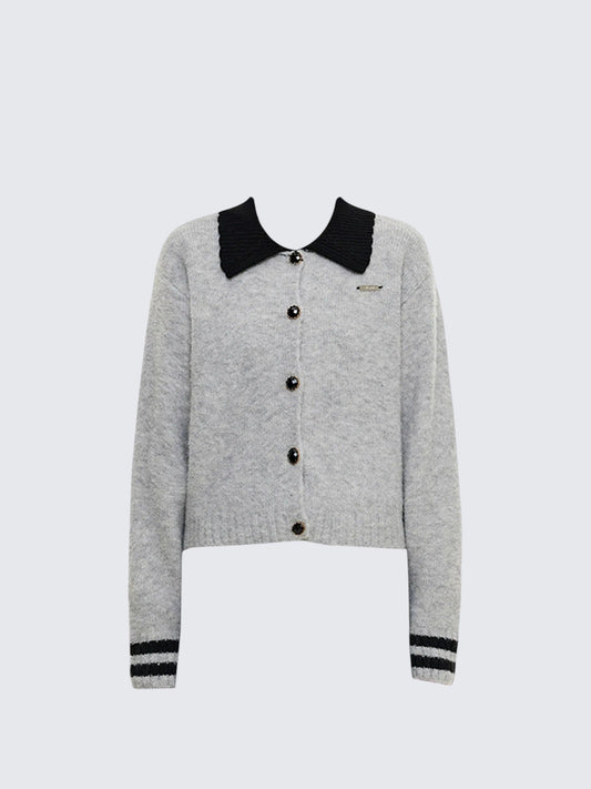 Old Money Grey Polo Knit Top Women