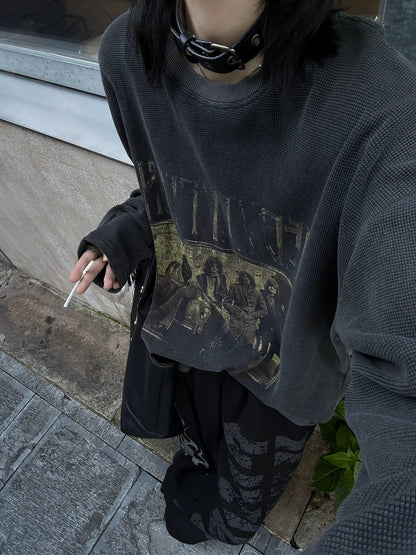 Punk Flame Strap Wide-Leg Pants Boxing-Inspired Streetwear Bottoms