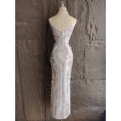 Snow Seeking Plum Chinese Cheongsam Embroidered Gown Dress