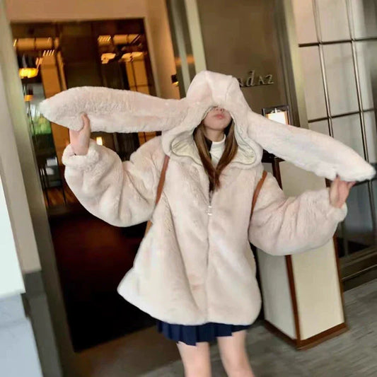 Bunny Ear Faux Fur Coat