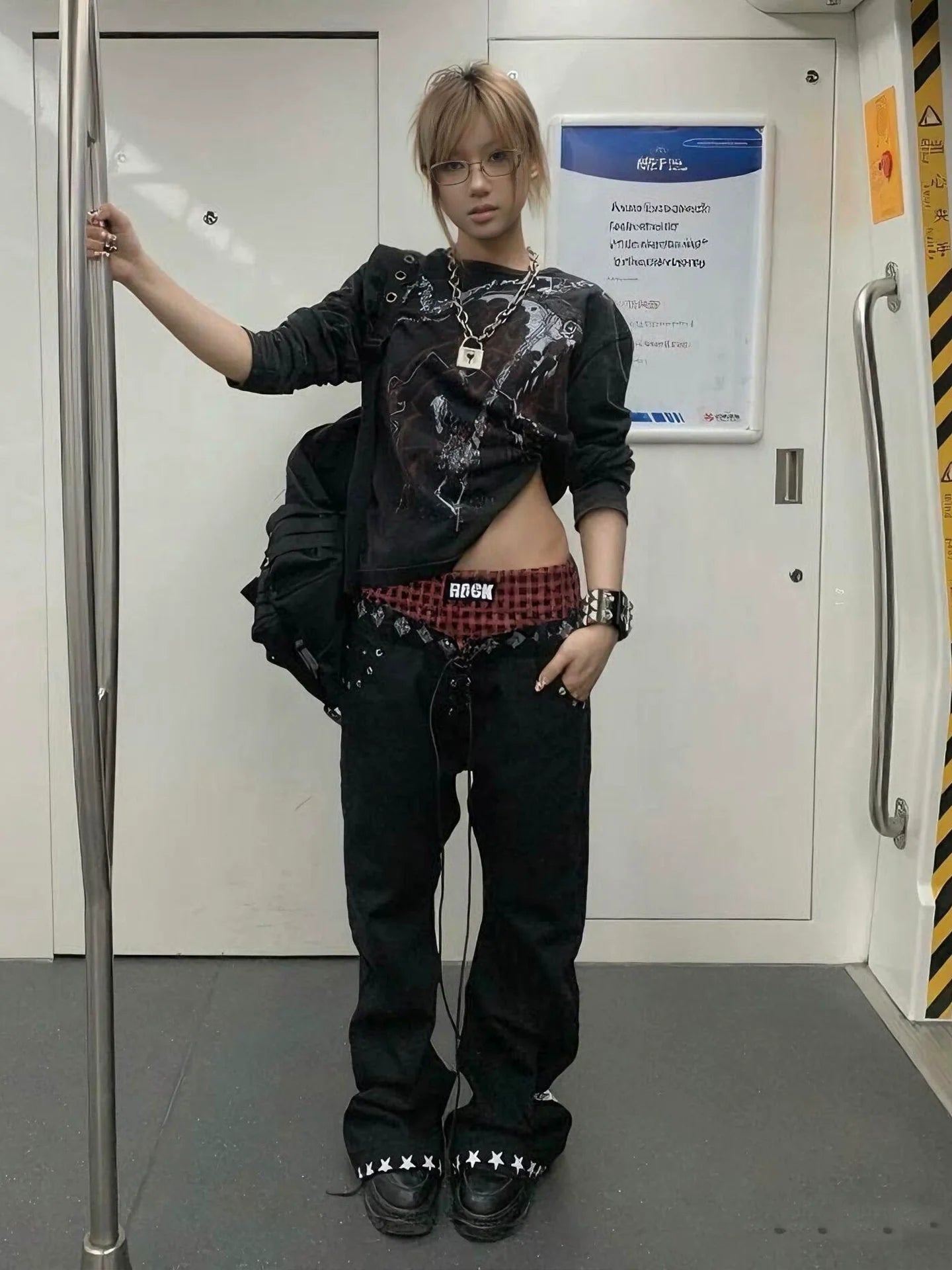 Vintage Distressed Long Sleeve Tee Loose Fit Top