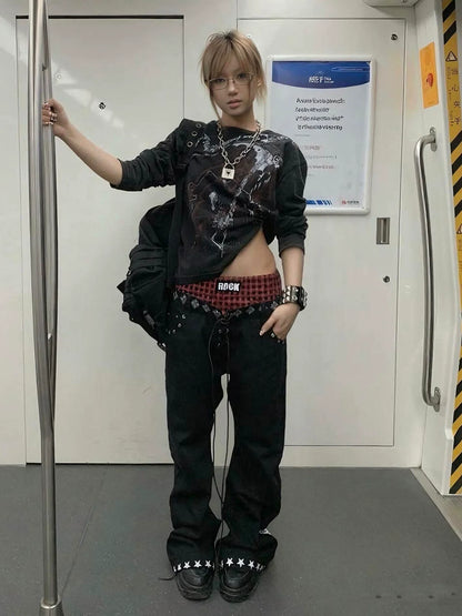 Vintage Distressed Long Sleeve Tee Loose Fit Top