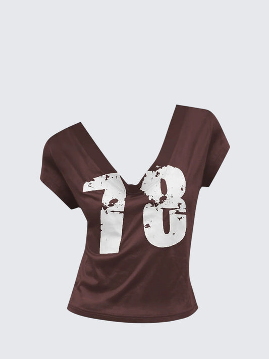 Vintage Brown Deep V Short Sleeve Tee