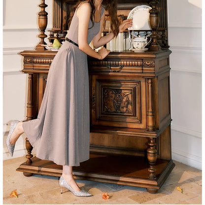 French Light Luxury Shimmer Knit Spaghetti Gown Dress