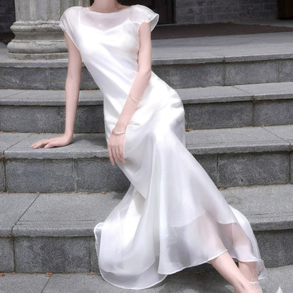 White Sleeveless Mermaid Gown Dress