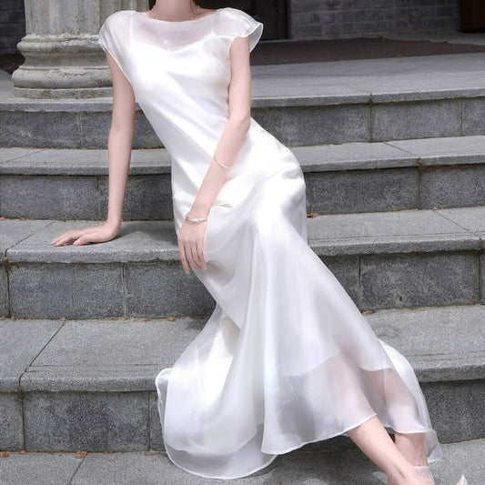 White Sleeveless Mermaid Gown Dress