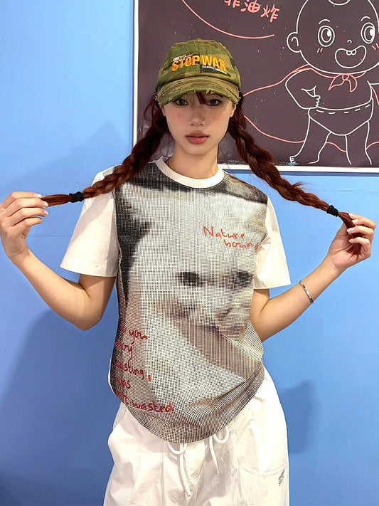 American Cat Print Short Tee