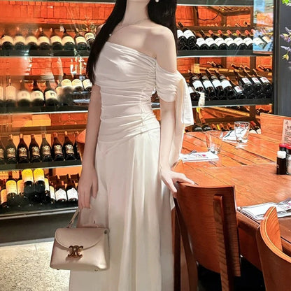 One-Shoulder Strapless Acetate Top and Satin Wide-Leg Pant Set