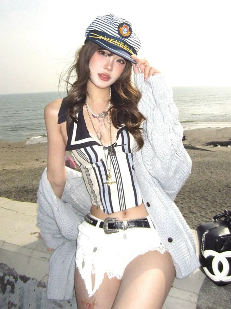 American Navy Stripe Halter Top