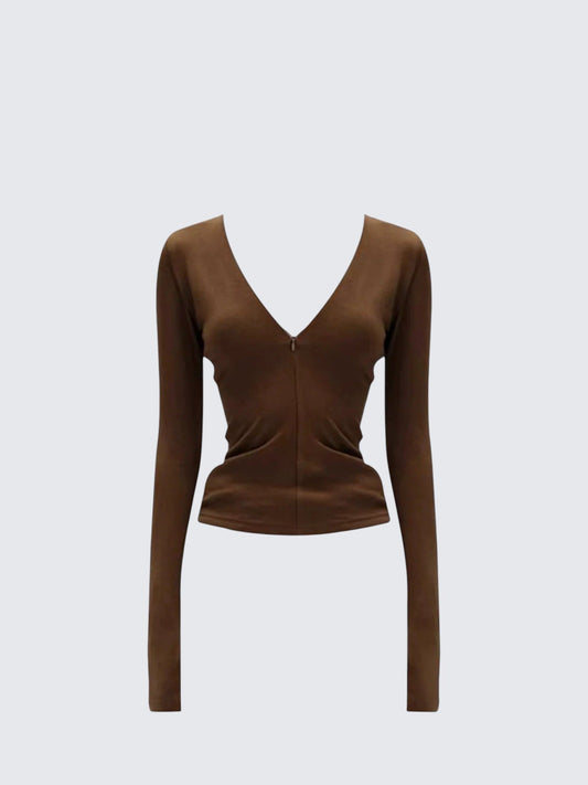 V-Neck Layered Button Long Sleeve Tee Women