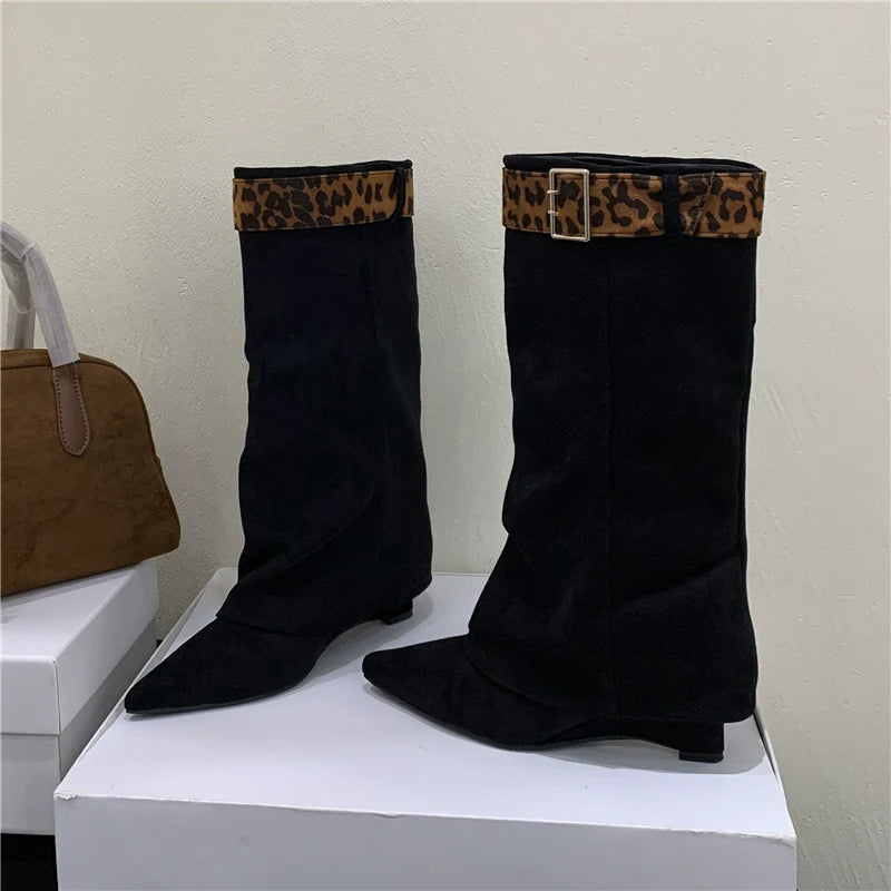 Unique Design Two Way Wedge Fashion Over The Knee Suede Western Cowboy Boots