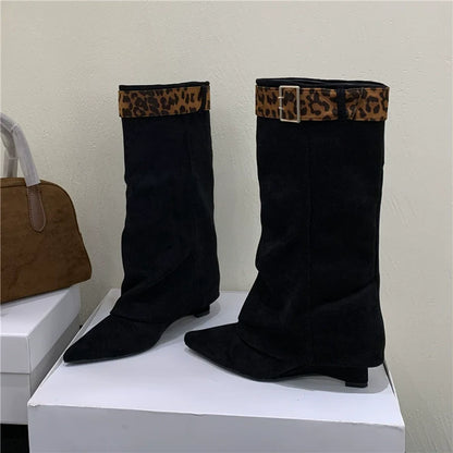Unique Design Two Way Wedge Fashion Over The Knee Suede Western Cowboy Boots