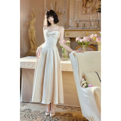 French Luxury Satin Spaghetti Strap Gown Dress – Engagement and Party Dress