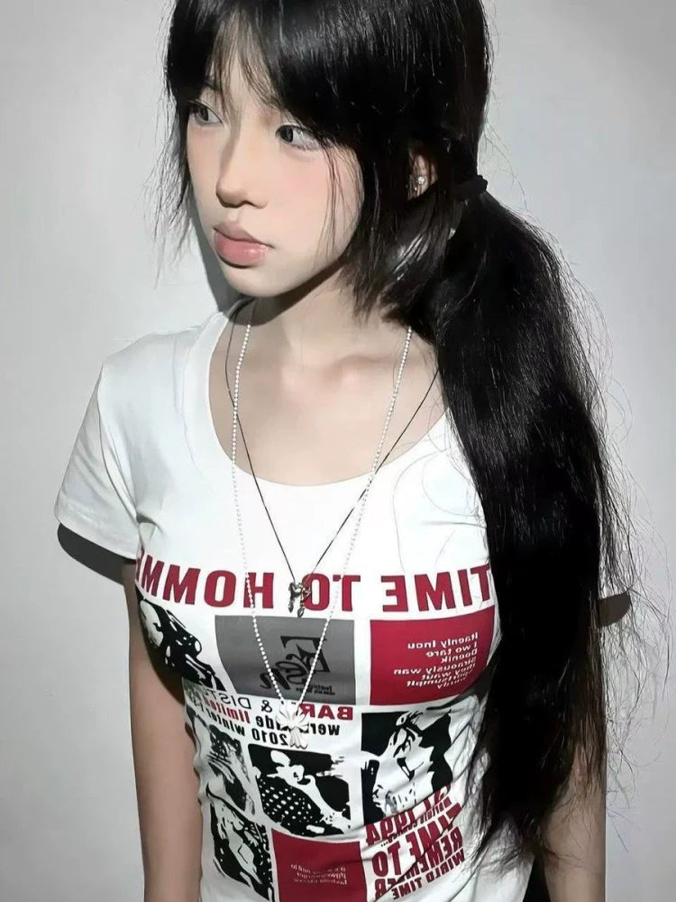 White American Vintage Regular-Shoulder Print Y2K T-Shirt