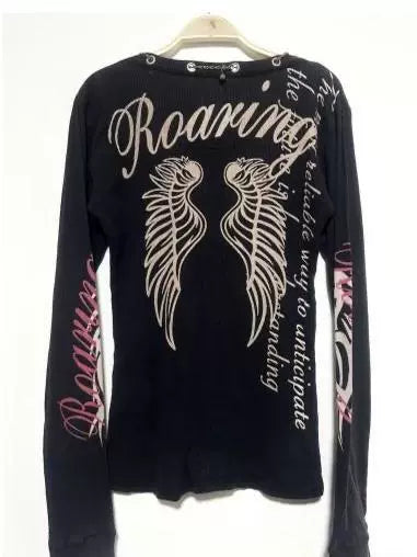 Black Subculture Gothic Rock Punk Y2K Shibuya Girl Letter Print Abi Long Sleeve Top