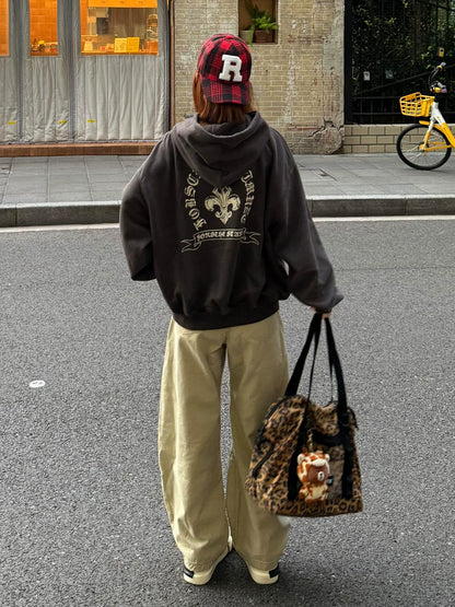 American Vintage Gothic Hoodie Jacket  Unisex Zip-Up Oversized Street Outerwear