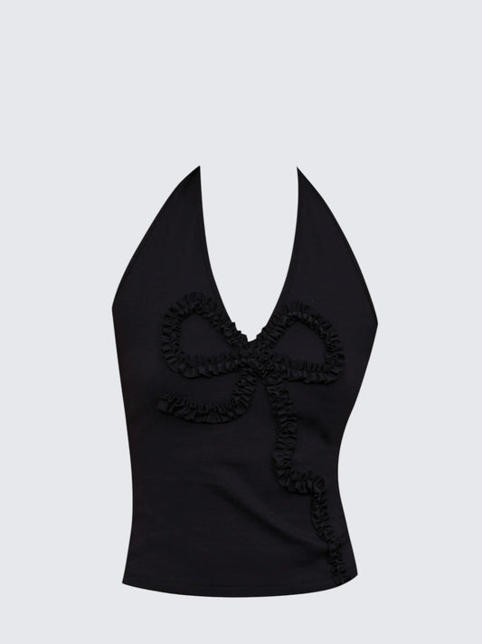 Black Bow Halter Top