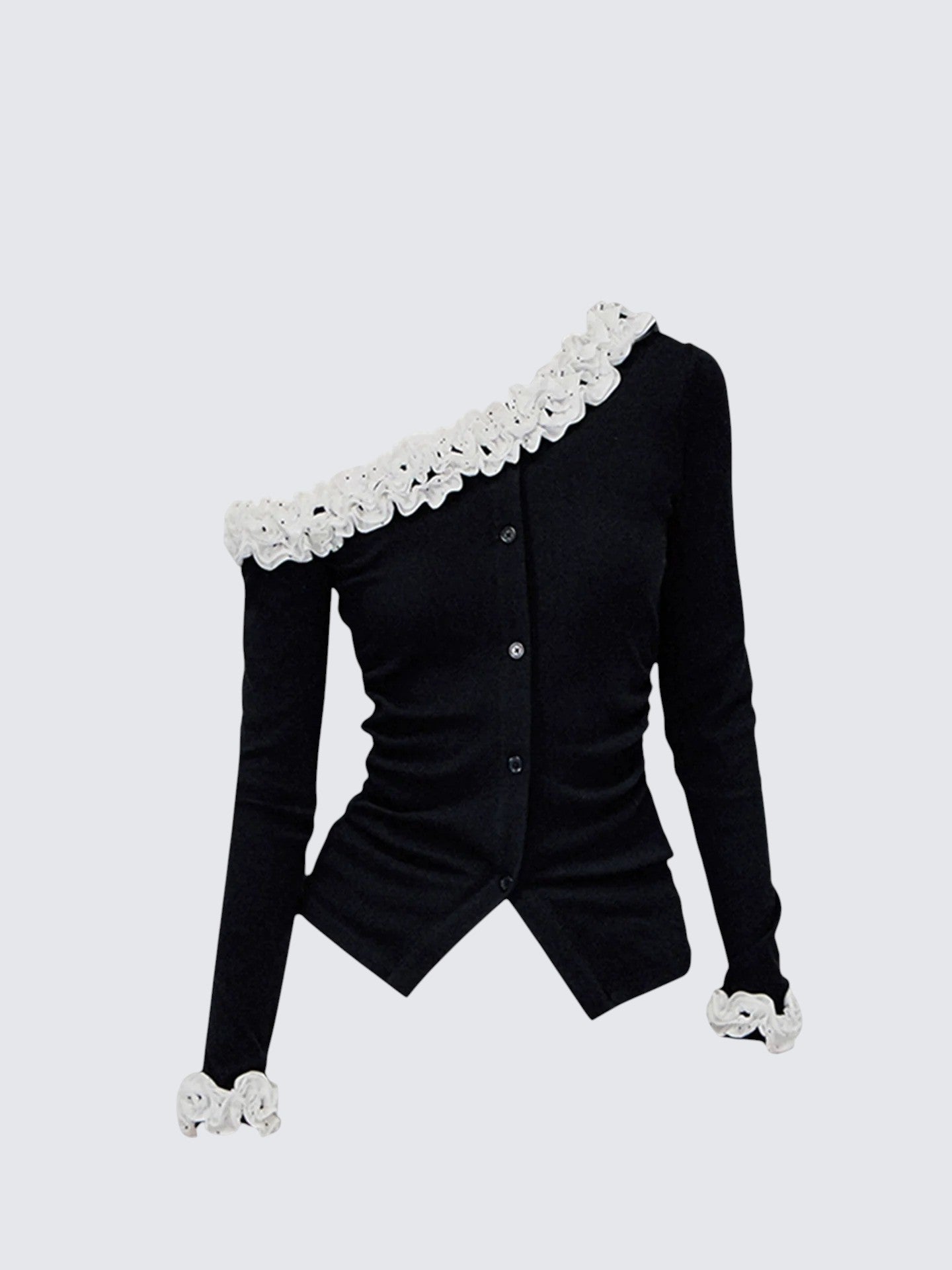 Off-Shoulder Polka Dot Knit Cardigan