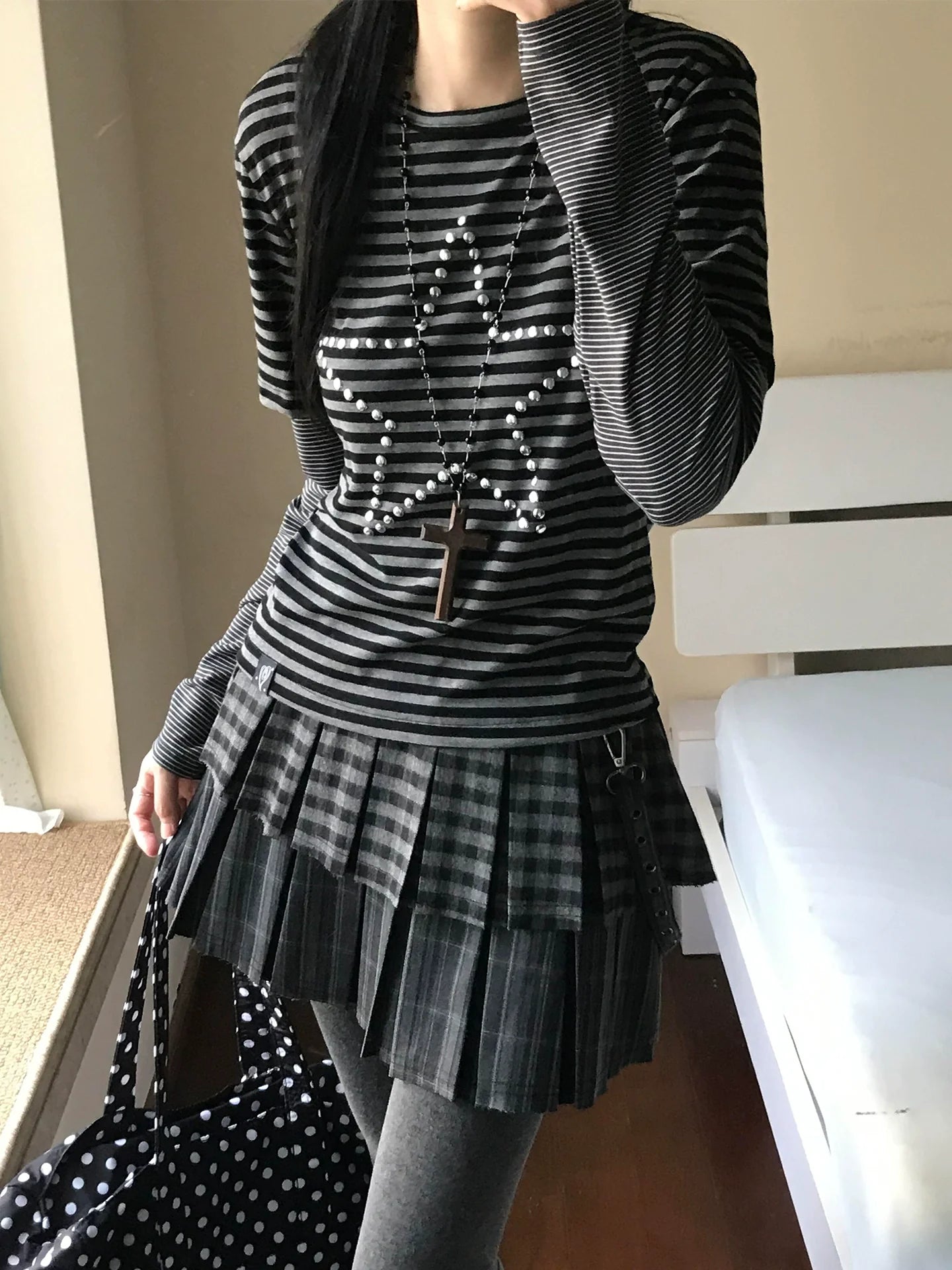 Y2K Star Rhinestone Stripe Long Sleeve Top for Autumn