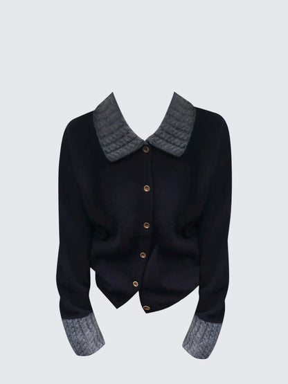 Korean Colorblock Collar Cardigan