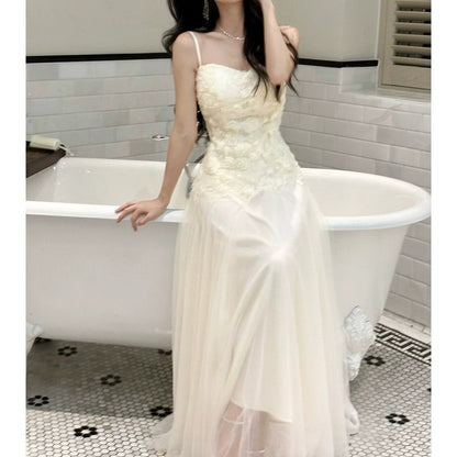French 3D Flower Heavywork Spaghetti Strap Gown Dress