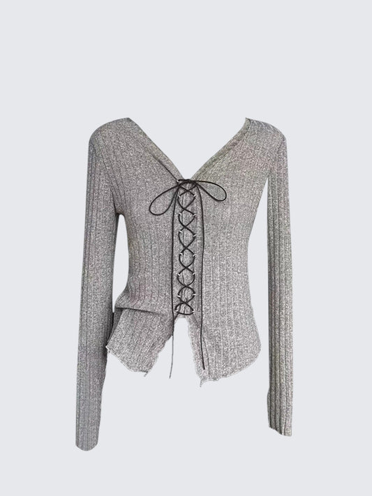 Korean Ruffle Long Sleeve Knit Top