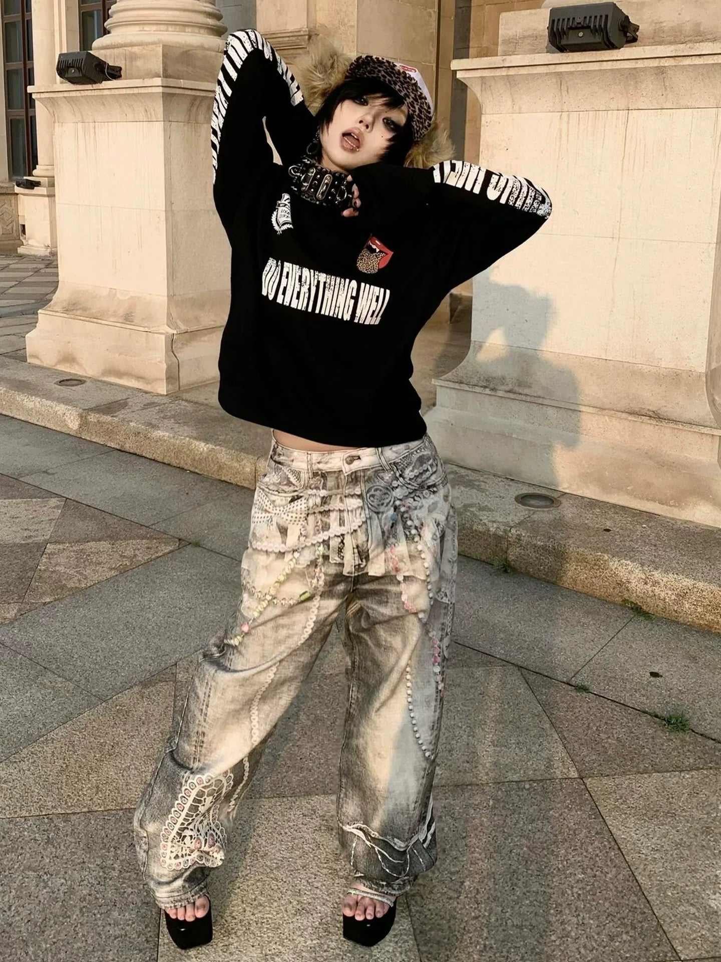 Y2K Black Leopard Tongue Hoodie