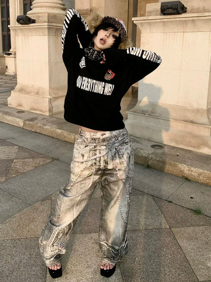 Y2K Black Leopard Tongue Hoodie