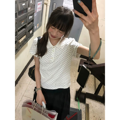 Vintage Polka Polo Top for Summer