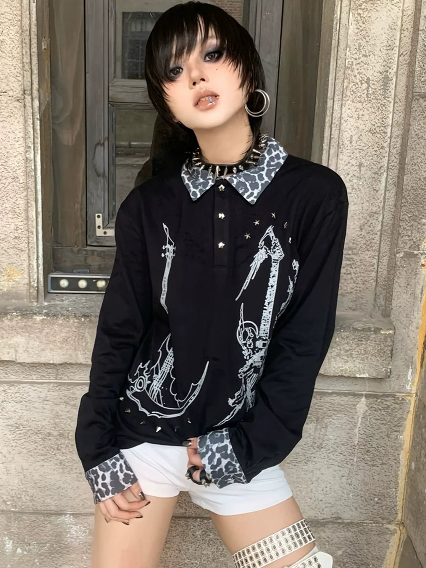 Y2K Black Studded Leopard Tee