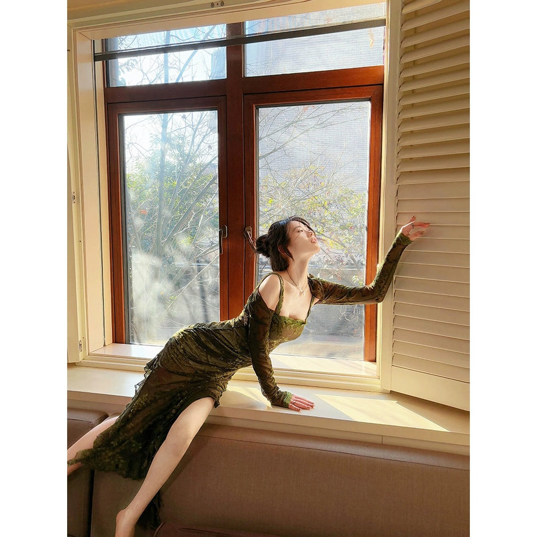 French Fitted Lace Tulle Gown Dress