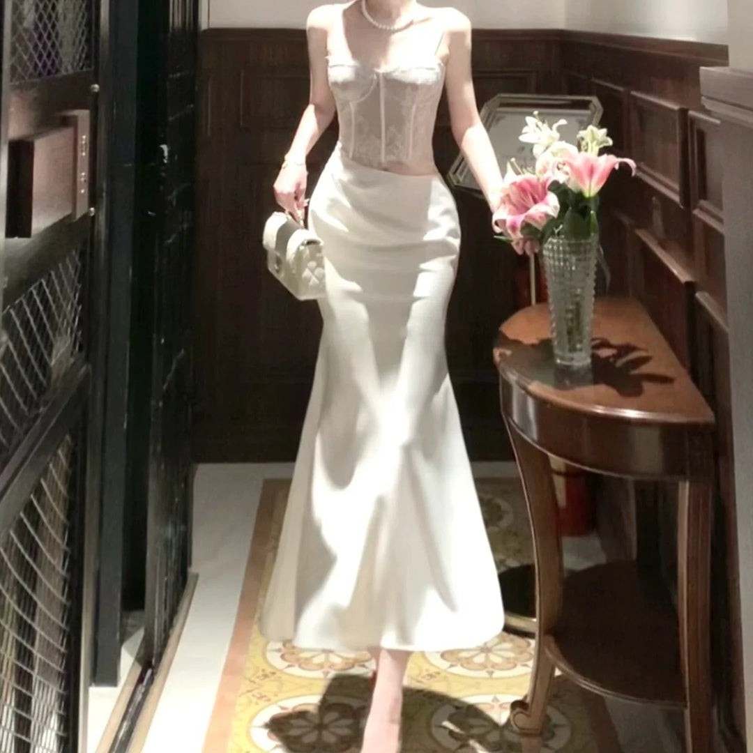 Satin Lace Mermaid Gown Prom Dress